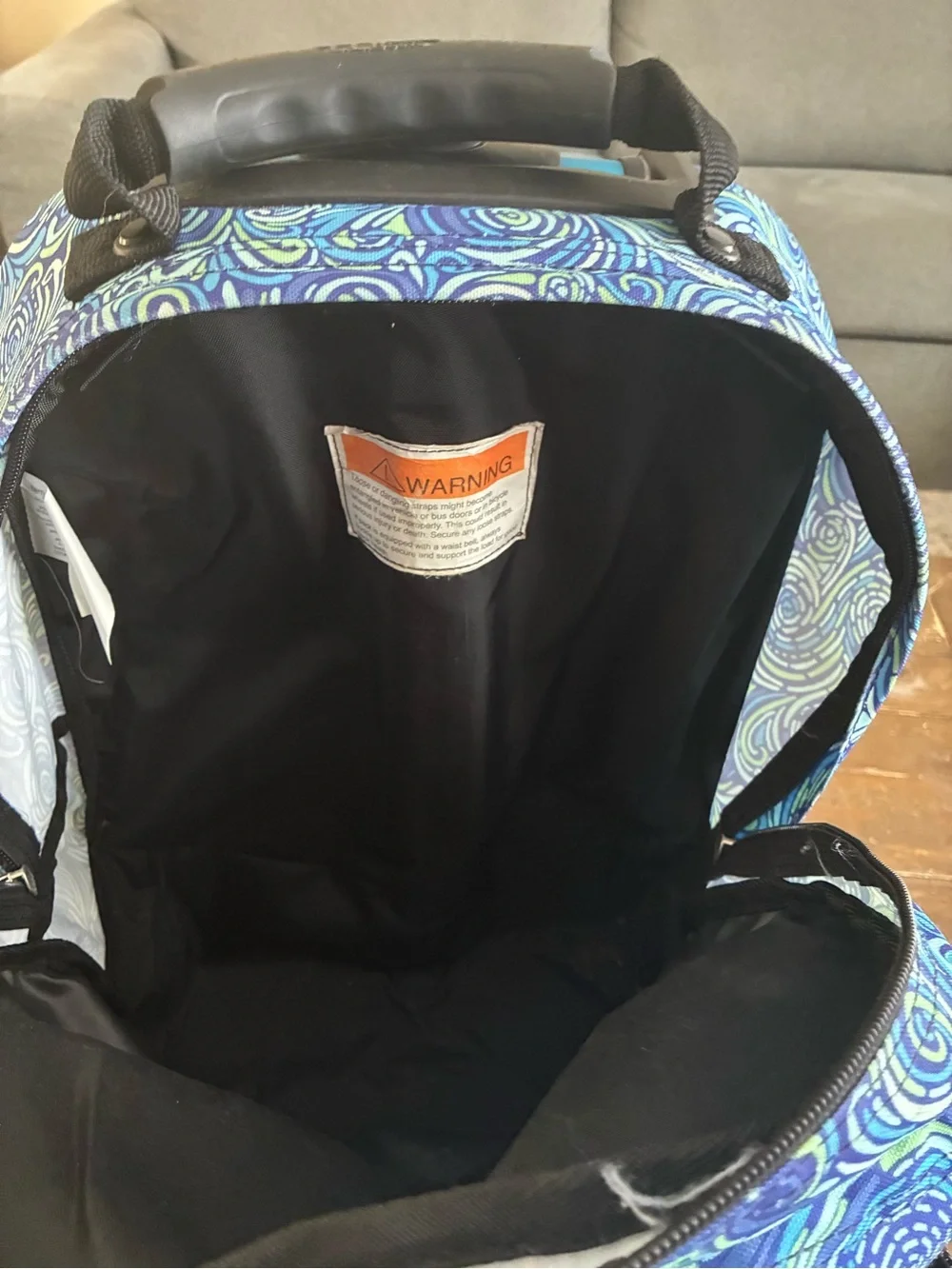 L.L. Bean Blue and Teal Swirl Pattern Rolling Backpack